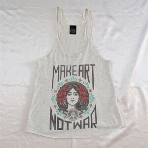 OBEY Make Art Not War Heather Gray Graphic Racerback Tank Top Small Pre-Owned